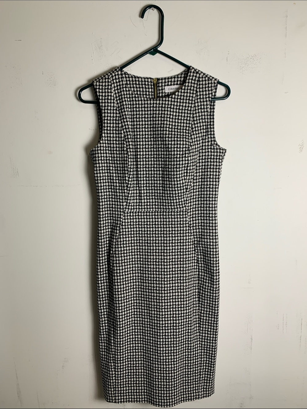 Calvin Klein Black and White Houndstooth Sheath Dress